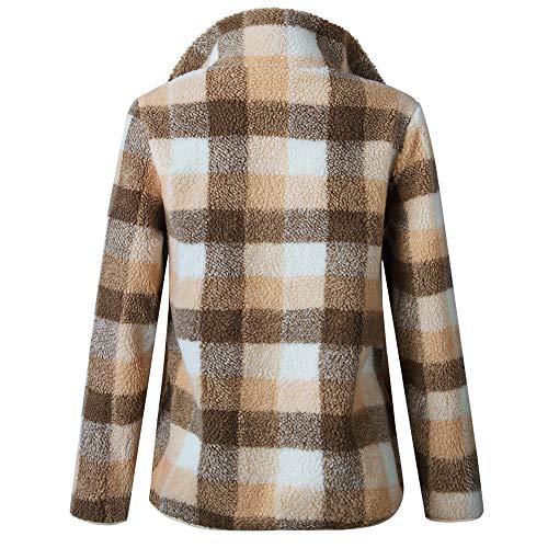 image for XOWRTE Women's Lattice Wool Zipper Cotton Winter Warm Coat Blouse Tops