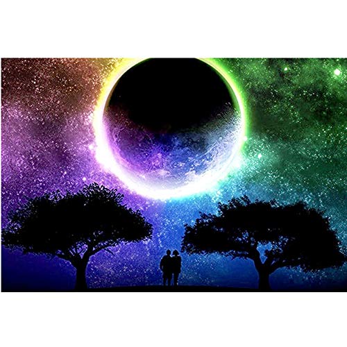 Moohue Beginner 14ct Counted Cross Stitch Kits Beautiful Moon and Lovers Handwork Embroidery Pattern DMC Cotton Thread Aida Cloth Needles Wedding Gifts Bedroom Decor (Beautiful Moon and Lovers)