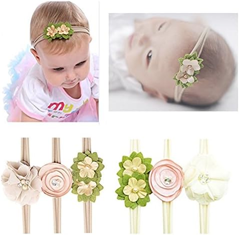 Keylleen Baby Girl Headband Hand Sewing Elastic Headwrap Hair Accessories for Infant (Flower Pattern 6pcs)