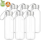 Aicok Glass Water Bottle For Juice, Beverage, Smoothie, 18 oz, Set of 6, Stainless Steel Caps with Carrying Loop