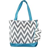 Ever Moda Chevron Print Tote Bag Gray Blue