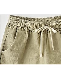 Pantalones cortos para dama con cordón elástico en la cintura casual de lino y algodón