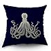 Moslion Octopus Pillow Case,Cute White Giant Octopus on Dark Blue Background Throw Pillow Case 18