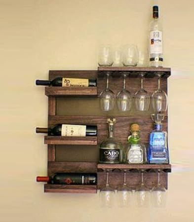 BHARAT FURNISH HOUSE-Wooden Wine Rack Bar Cabinets | Ladder Shape Wine Storage Bar for Home and Party, Wine Rack with Bottle and Glass Hanger Made Up with Solid Indian Sheesham Wood-Natural Finish
