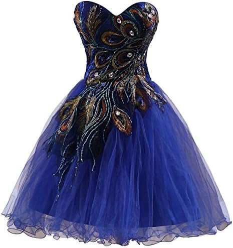 Exlinalesha Women's Strapless Peacock Embroidery Short Prom Dresses Royal Blue US14