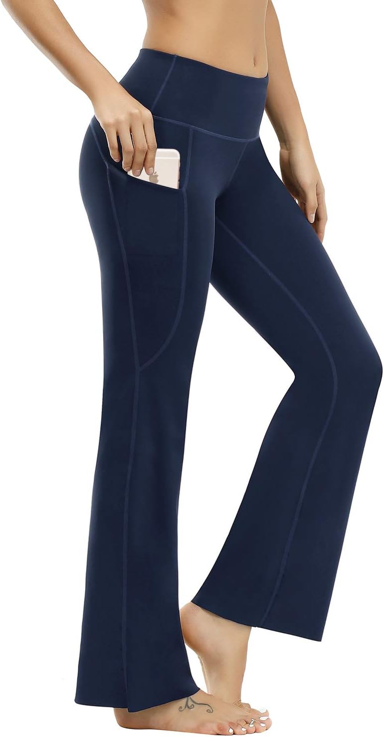 Bootcut Yoga Pants for Women, Tummy Control Bootleg Leggings with Pockets
