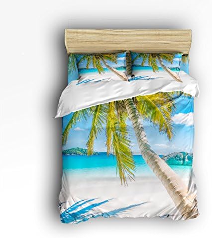 VCFUN Family Comfort Bed Sheet Nature Beach Palm Tree 4 Piece Bedding Sets Polyester Duvet Cover Hypoallergenic Oversized Bedspread, King Size