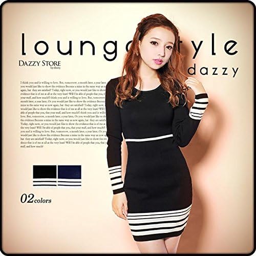 Amazon Co Jp ラウンジスタイル Lounge Style 裾ボーダーデザイン長袖タイトミニドレス ワンピ レディース 2 ネイビー 服 ファッション小物