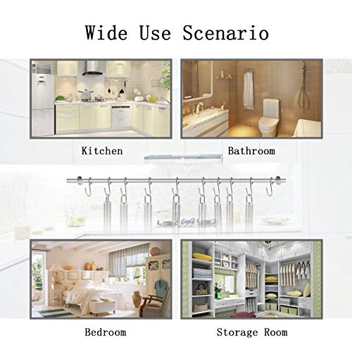 Kitchen Rail Rack HCHUANG Wall Rail with 22-Inch Wall Mounted Utensil Hanging Rack 304 Stainless Steel Hanger Hooks for Kitchen Tools, Pot, Towel