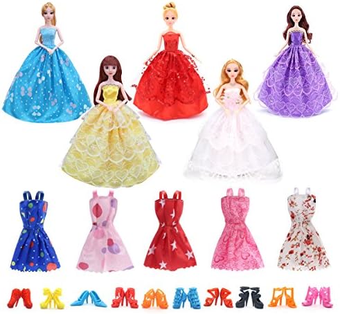 SHINNING ME 11.0" Barbie Doll Clothes Dresses Accessories 10PCS with Shoes 10 Pairs, Handmade Barbie Party Dresses Gowns Set Suitable for Both Formal and Casual Occasions and for Little Girls