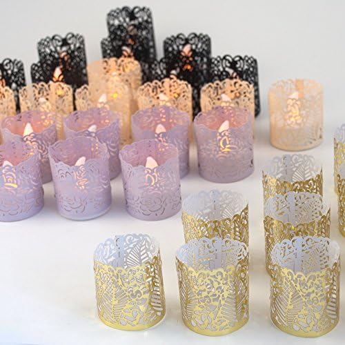 24 Flameless Tea Lights with 48 Gold Votive Wraps + Bonus 8 Ivory, 8 Black, 8 Blush Flickering LED Battery Powered Tealight Candles &amp; Paper Holders, Fun &amp; Economical Decor Lighting by Frux