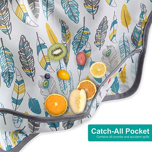 image for Hiverst 3 Pcs Long Sleeved Bib Set | Baby Waterproof Bibs with Pocket 