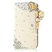 Mavis's Diary 3D Handmade Bling Crystal LOVE Heart Pendant Rhinestone Diamond Flowers PU Leather Wallet Type with Magnetic Clasp Case Cover for Samsung Galaxy S5 with Soft Clean Cloth - White