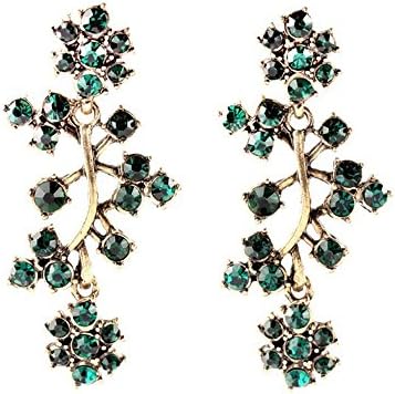 Royal Affair Exaggerated Long Gold Antique Jewelry Novelty Shining Crystal Branches Green Earrings