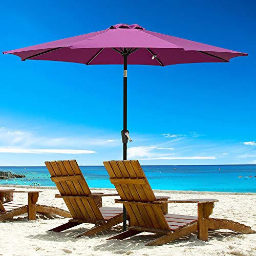 Yeshom 9 ft Outdoor Garden Patio Umbrella 8 Ribs Table Umbrella Pool Beach Yard Tilt with Hand Crank UV Protection