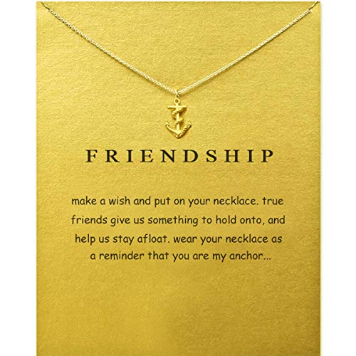 Clavicle Necklace with Blessing Gift Card, Small Dainty Gold Anchor with Rope Pendant Chain, Classy Costume Choker Jewelry Favors