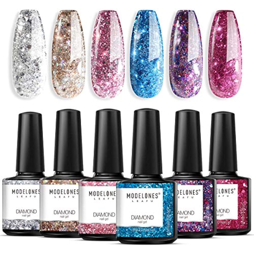 Nail Polish Glitter Gel Set 6pcs 0 33 Oz Uv Led Soak Off