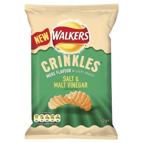 New Walkers Crinkles Salt and Malt Vinegar Flavoured Crisps 48x38g Bags