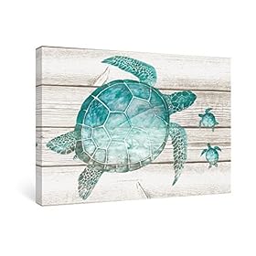 SUMGAR Sea Turtle Bathroom Decor Beach Themed Wall Art Ocean Coastal Pictures, Teal Blue Canvas Paintings Turquoise… 51%2BUeUj11TL