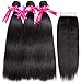 Flady Malaysian Straight Hair 3 Bundles with Closure Grade 8a Virgin Straight Human Hair Bundles with Lace Closure (Free Part 16 18 20+14)