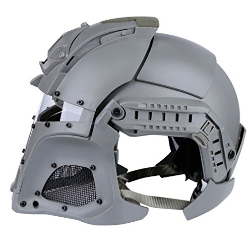 Goshfun Tactical Military Helmet Protective Fast Helmet Full Face Mesh Mask with Goggle for Airsoft Paintball CS Outdoor Activity, Grey