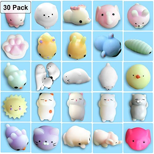 Mochi Animals Stress Toys, Mochi Squishy Toy Mini Animal Squishy Stress Relief Animal Toys Mochi Squeeze Toys Mini Seal Bear Cat Tiger Pig Smile Cloud Squishies, Random 30 Pcs