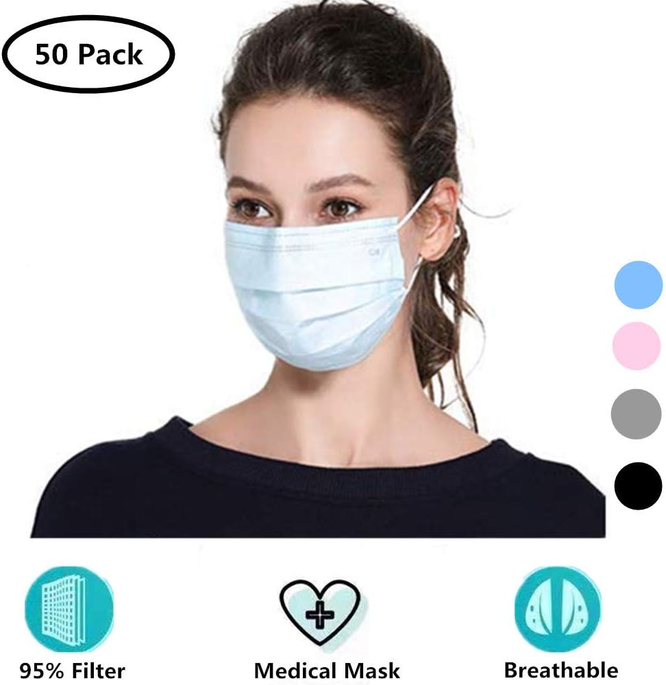 Cshopping Surgical Disposable Face Masks, Respirator Mouth Mask Medicom Safety Cover, Protective Safe Mask with Elastic Ear Loop, Block Dust Air Pollution Flu-50 Pieces