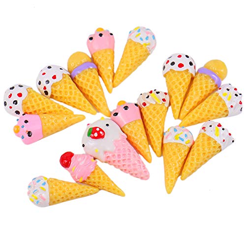 Monrocco 50Pcs Ice Cream Slime Charms, Dessert Resin Flatback Slime Bead Ice Cream Cone Cabochons for Craft Making