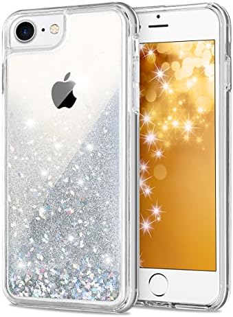 iPhone 8 Case,iPhone 6 6S iPhone 7 Case, Aemotoy Funny Glitter Quicksand Dynamic Flowing Floating Liquid Bling Sparkle Hard with Soft TPU 2 In 1 Bumper Cover Case for Apple iPhone 6 6s 7 8 4.7"-Silver
