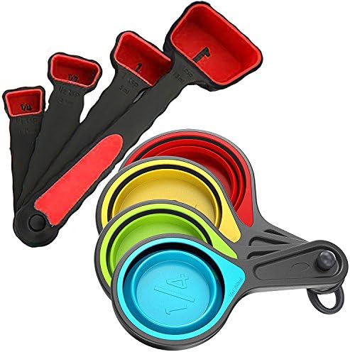 Measuring Cups and Spoons set, Collapsible Measuring Cups, 8 piece Measuring Tool Engraved Metric/US Markings for Liquids &amp; Dry Measuring, Colourful