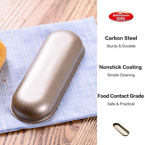 Bakerdream Hot Dog Bun Pan Hotdog Bread Mold Non Stick Bakeware 7 inch Oval Hot Dog Mould Pack of 2 (7" Oval 2pcs)