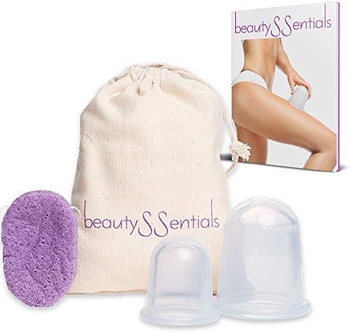 BEST BODY CUPPING THERAPY 4 PC SET for Cellulite, Body Contouring &amp; Healing Sore Muscles, BONUS Travel Bag &amp; Konjac Sponge, Large &amp; Small Suction Cups for Firmer Skin on Legs, Arms, Abs &amp; Buttocks