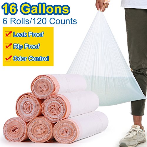 Trash Bags,TOLOCO Ultra Strong Garbage Bags,Tall Kitchen Drawstring Trash Can Bags,16 Gallon,Fresh Clean,120 Count,Ultra Strong Unscented Multipurpose Garbage Bags for Kitchen Trash Can/Bin