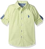 U.S. Polo Assn. Boys' Big Boys' Long Sleeve Single Pocket Sport Shirt, Soft Green Madras, 10/12