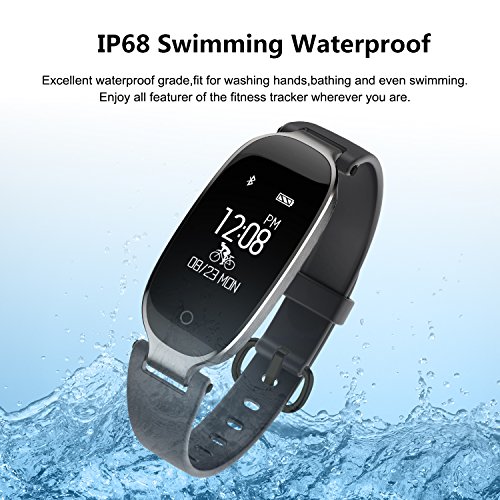 Fitness Tracker, WOWGO Women Sport Tracker Smart Watch Band Bracelet, Heart Rate Monitor Smart Bracelet,Wristband Watch with Health Sleep Activity Tracker Pedometer for Smart Phone (Black and Silver)