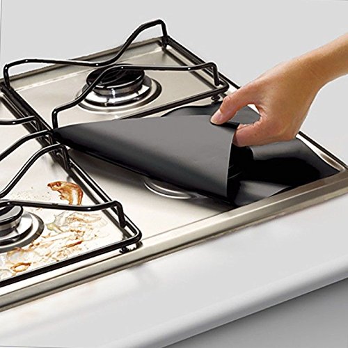 Denshine Double Thickness Gas Range Protectors, Reusable Stovetop Burner Line Covers Non-Stick Protectors for Gas Stove Easy to Clean, Cuttable, Dishwasher Safe, Heat Safe –Black (8 Pack)