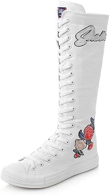 knee high canvas lace up boots