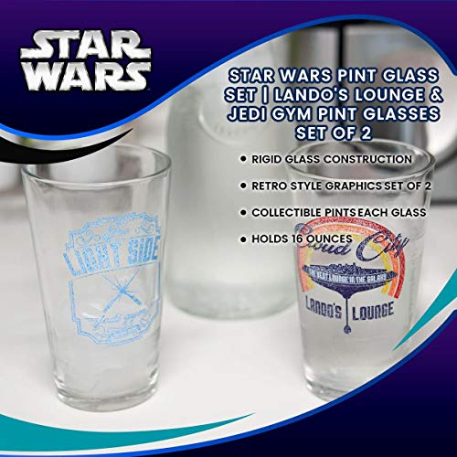 Star Wars Pint Glass Set | Retro-Themed Lando's Lounge & The Light Side Jedi Gym Pint Glasses | Set of 2 16-Ounce Glasses