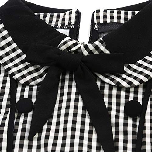 image for Kehen Women Rockabilly Bow Neck Plaid Short Sleeve Vintage Work Swing 