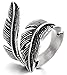 LEEYA NL25 Stainless Steel Rings for Men Women Biker Ring Vintage Feather, Size 7-12 (8, Silver)