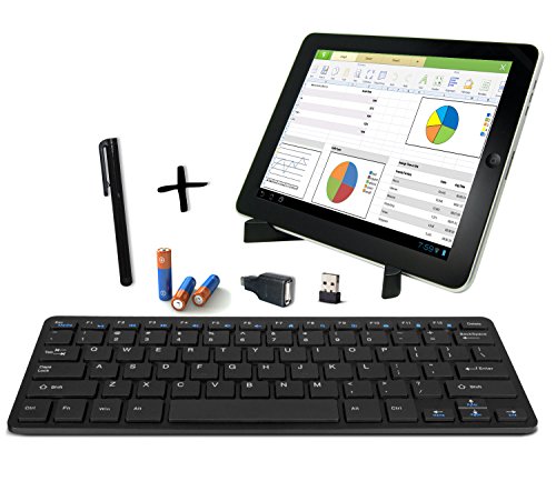 Ultra Slim Wireless Mini Keyboard and Portable Fold-Up Stand SET for Ramos W7 / W10 / W13 / W13 Pro / Pt W16 / W17 Pro Tablet PC + EXTRAS