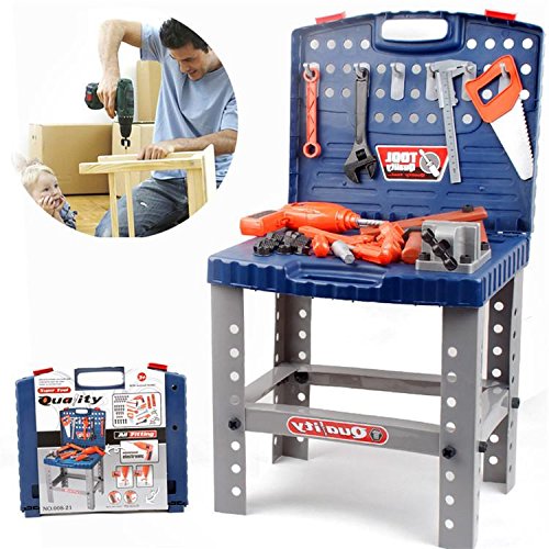 Realistic Toy Tool Set Workbench Kids Workshop Toolbench with "electric" drill