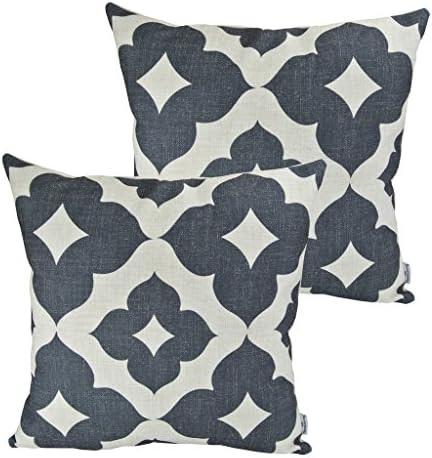 Thanksliving Decorative Floral Geometric Pillowcase Cushion Covers 18 x 18 Inches (Set of 2), Black &amp; White With In Cotton Linen