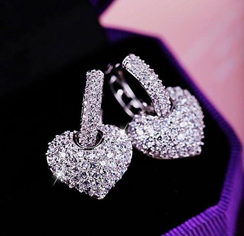White Gold Plated Heart Design Small Size Top Guality Classic Cubic Zirconia Hoop Earrings