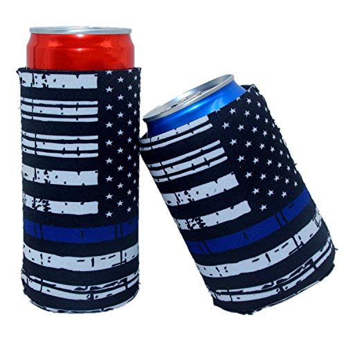 Slim Can Coolers For Slim Can +Can Cooler Sleeves For Standard 12oz Can, Collapsible Neoprene Insulated Drink Cooler Coolies Cover holder Can Coozies USA Flag Perfectly (2 pack)