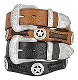 Mens Western Ranger Star Badge Concho Braided Genuine Leather Cowboy Belt