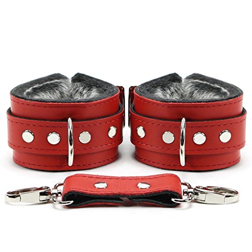 Brussels Wrist and Ankle Cuffs Elegant Locks Softest Lambskin Leather (Red, Ankle)