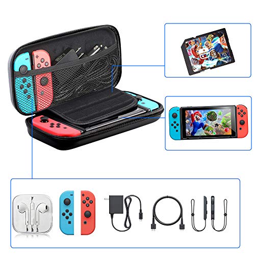 13 in 1 Case & Accessories Kit for Nintendo Switch Comes with BOENFU Switch Game Case, Screen Protector, Jon-Con Grips Caps, Controller Case, Sheets, Joy-Con Cases, Play Stand, Portable Strap