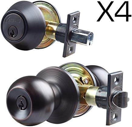 Set of 4 - Premium Combo Lockset - Single Cylinder Deadbolt – Oil Rubbed Bronze (KW1)