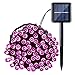 Qedertek Solar String Light, 33ft 100 LED 8 Modes Light Sensor Control Waterproof Decorative Ambiance Light for Patio, Lawn, Garden, Fence, Balcony, Party, Holiday, Christmas Decorations(Pink)